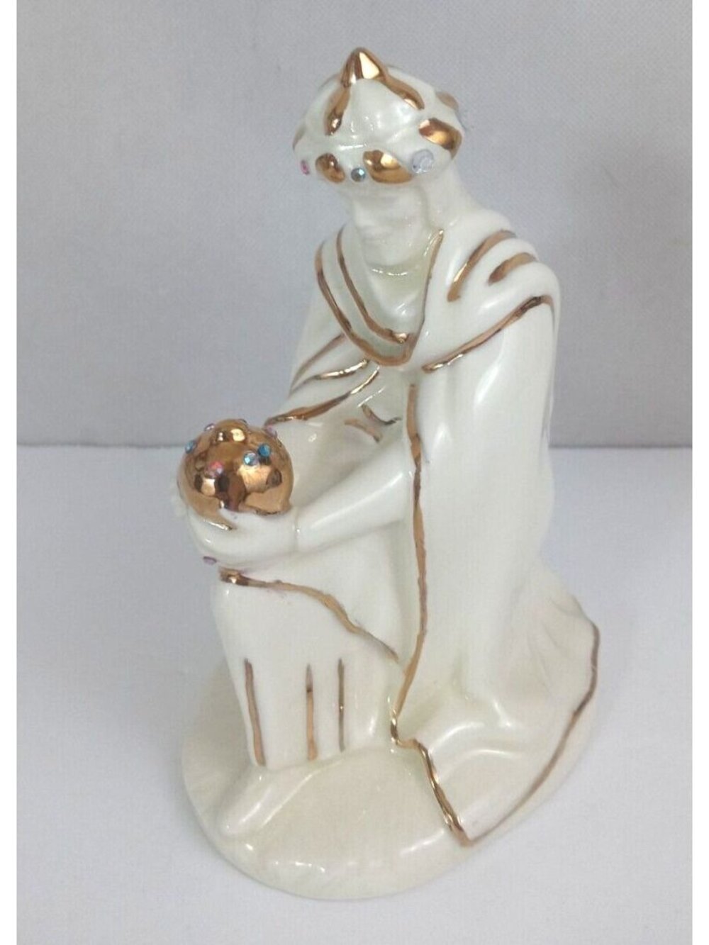 1968 Holland Mold Christmas Nativity Off White & Gold Jeweled 6.25" Wise Man (B)